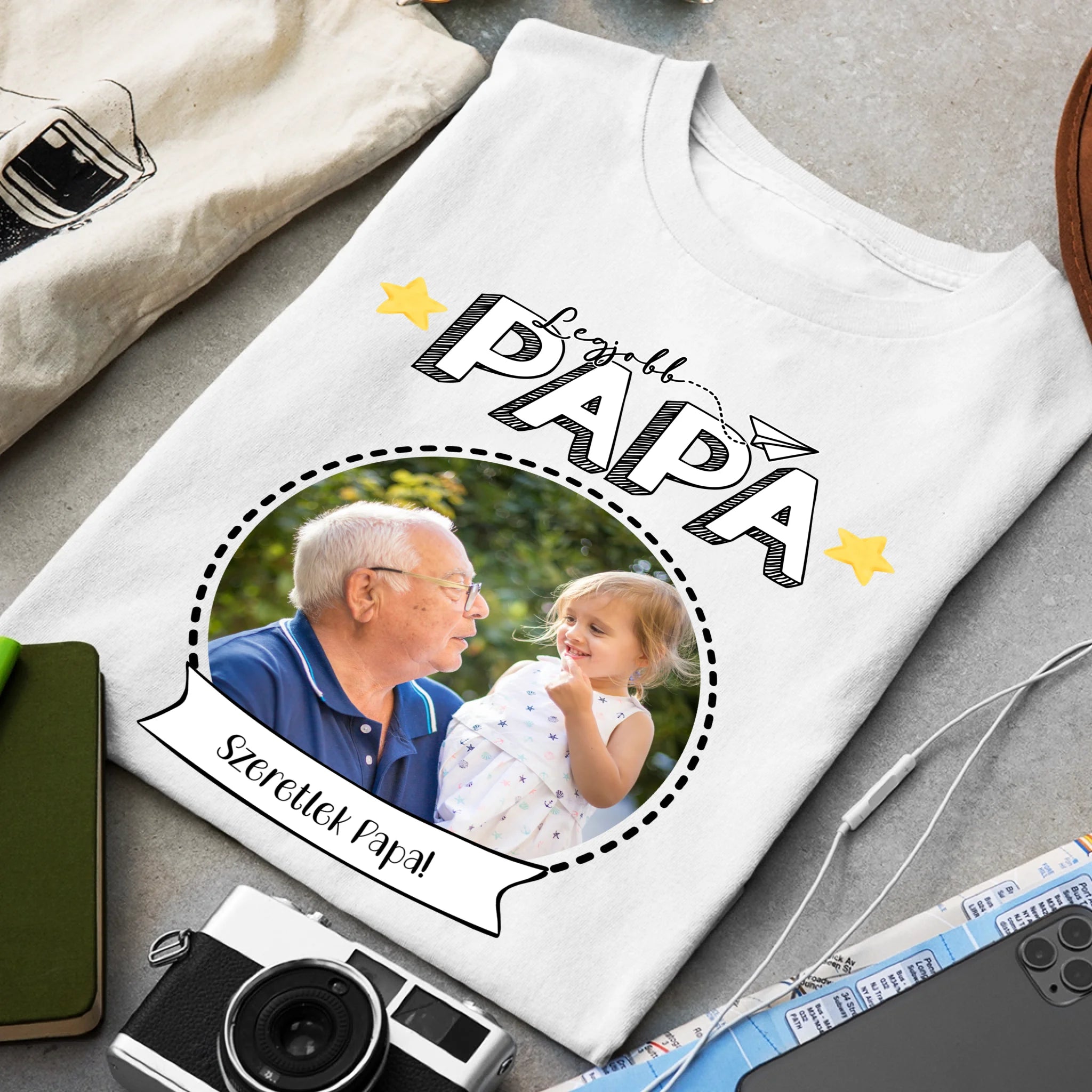 Legjobb Papa póló - Egyedi fényképes, szerkeszthető feliratos póló