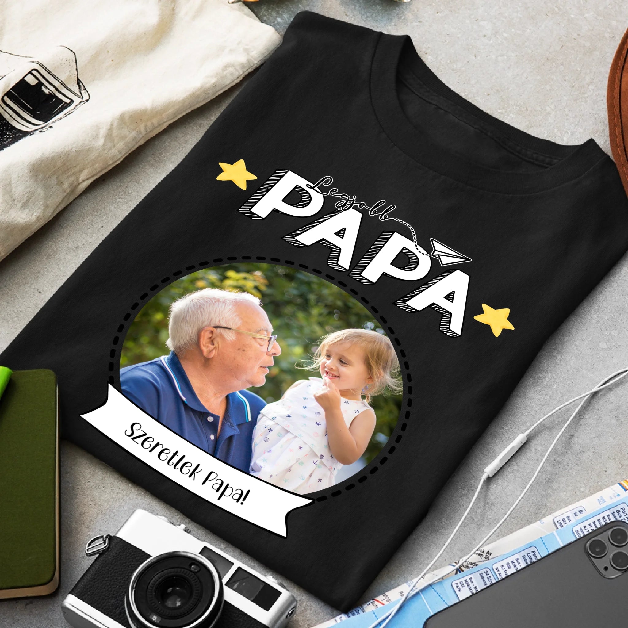 Legjobb Papa póló - Egyedi fényképes, szerkeszthető feliratos póló