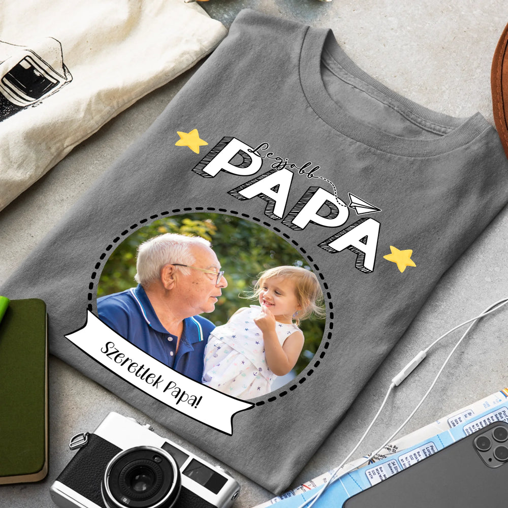 Legjobb Papa póló - Egyedi fényképes, szerkeszthető feliratos póló
