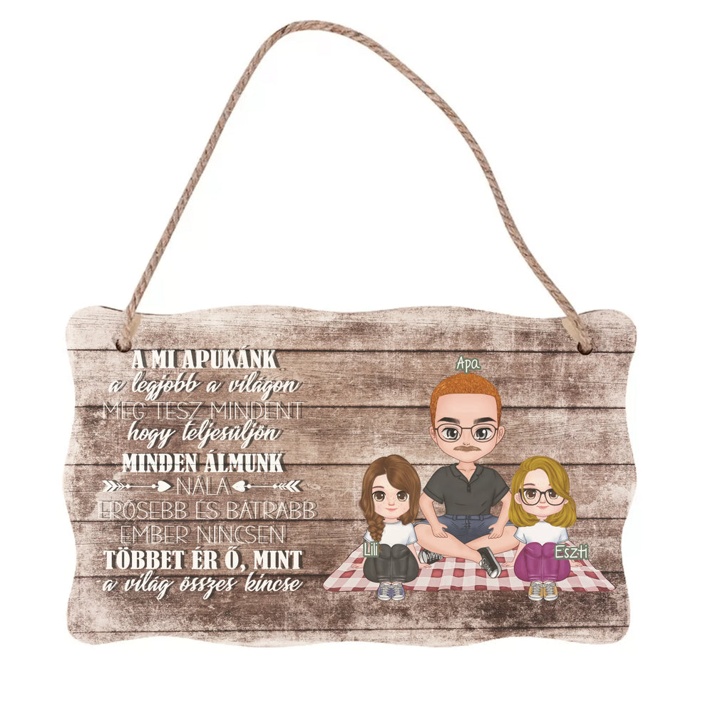 A legjobb a világon apák napi ajándék fali dekor tábla szerkeszthető karakterekkel