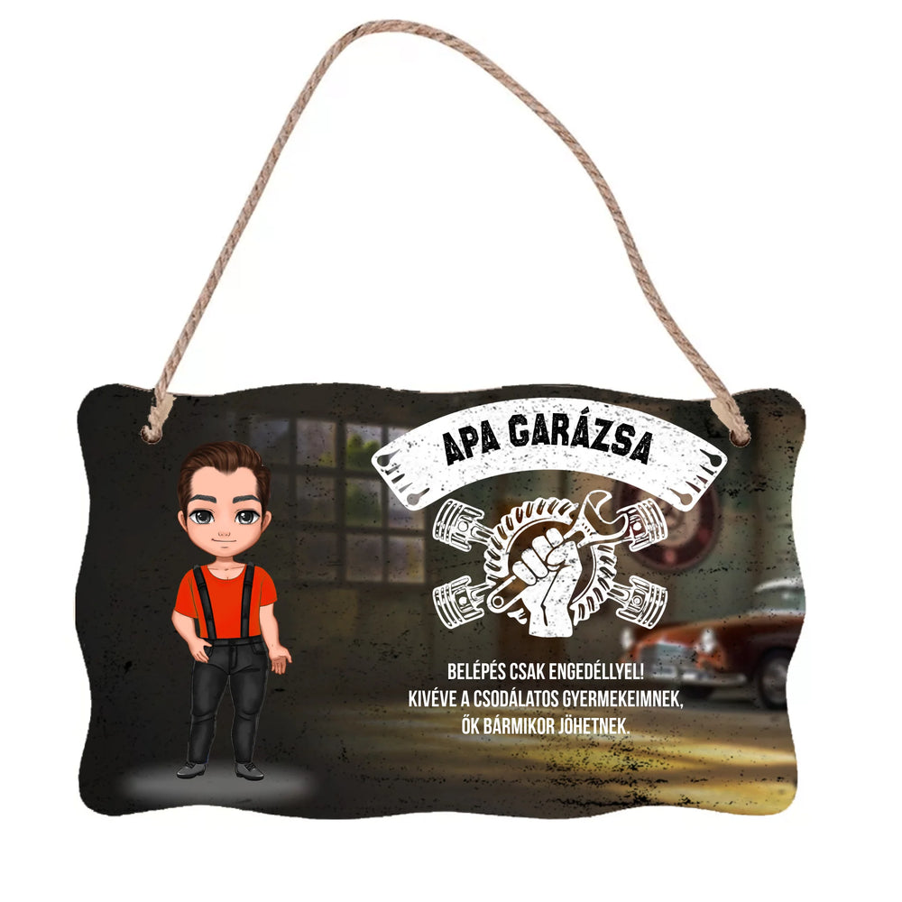Apa garázsa szerkeszthető egyedi fa tábla