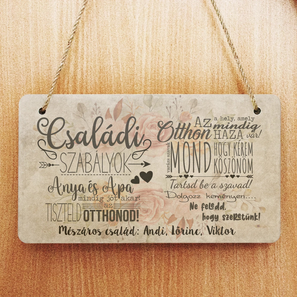 Családi ajándék egyedi neves ajtódísz fali dekor tábla - Az otthon az a hely
