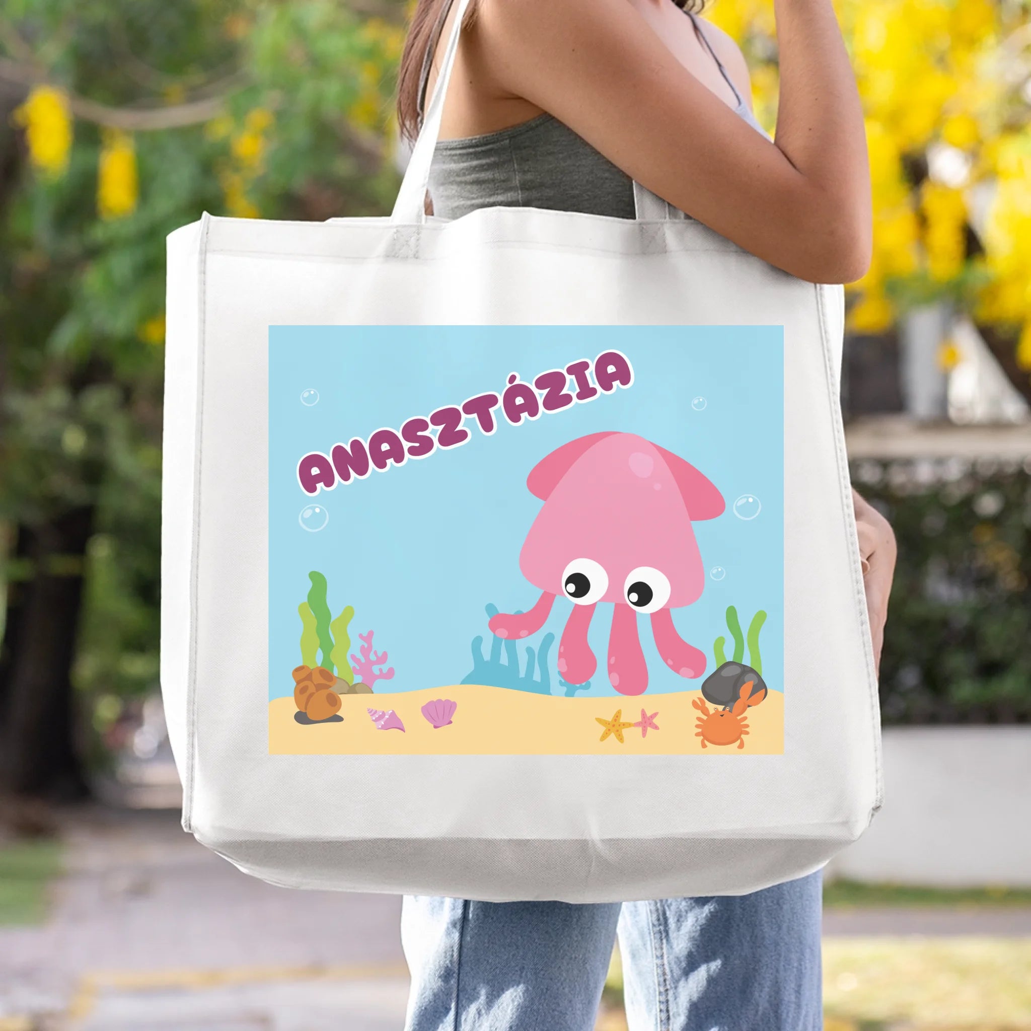 Tengeri állat mintás egyedi feliratos nagy strandtáska