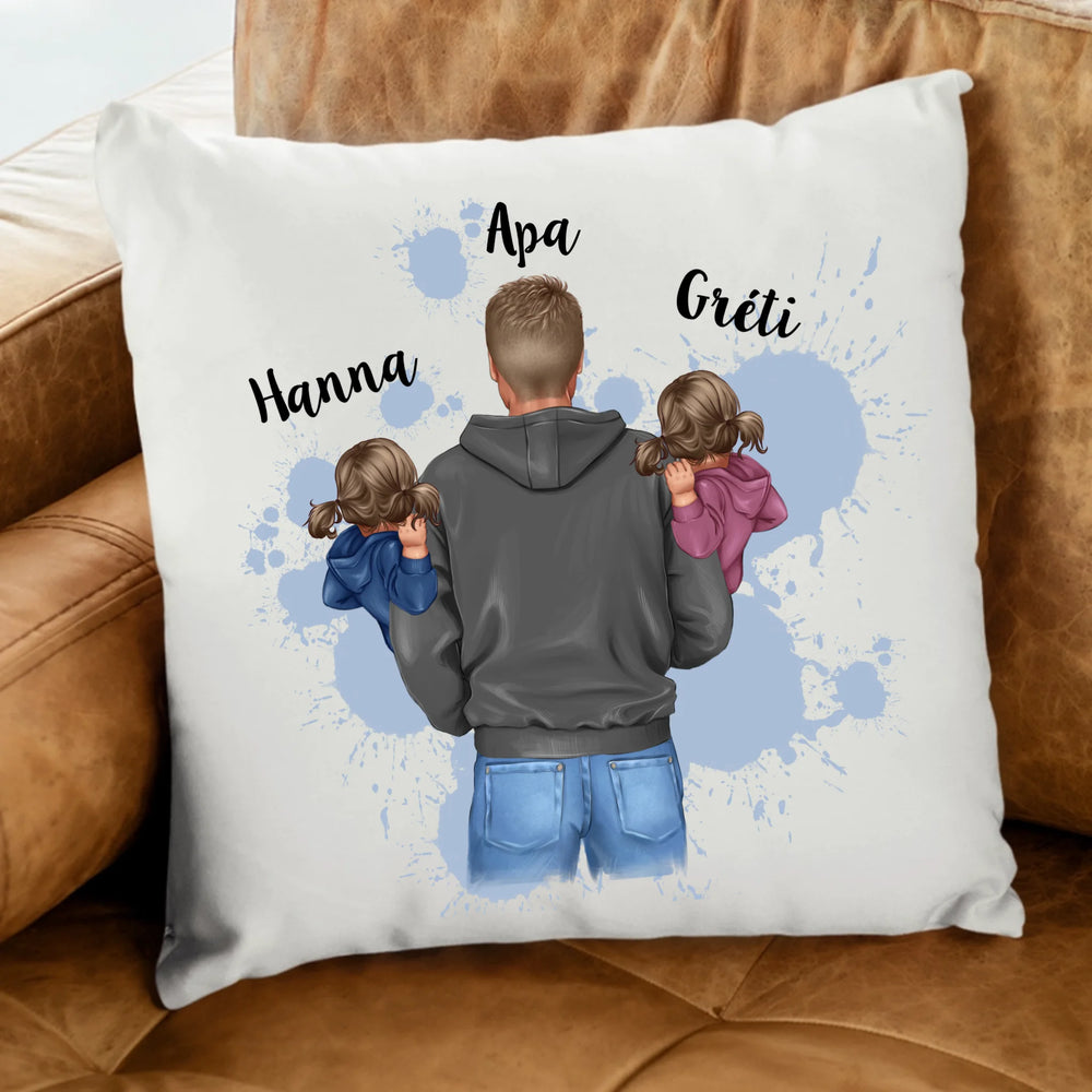 Ajándék Apáknak - Apa gyermekeivel szerkeszthető karakteres párna