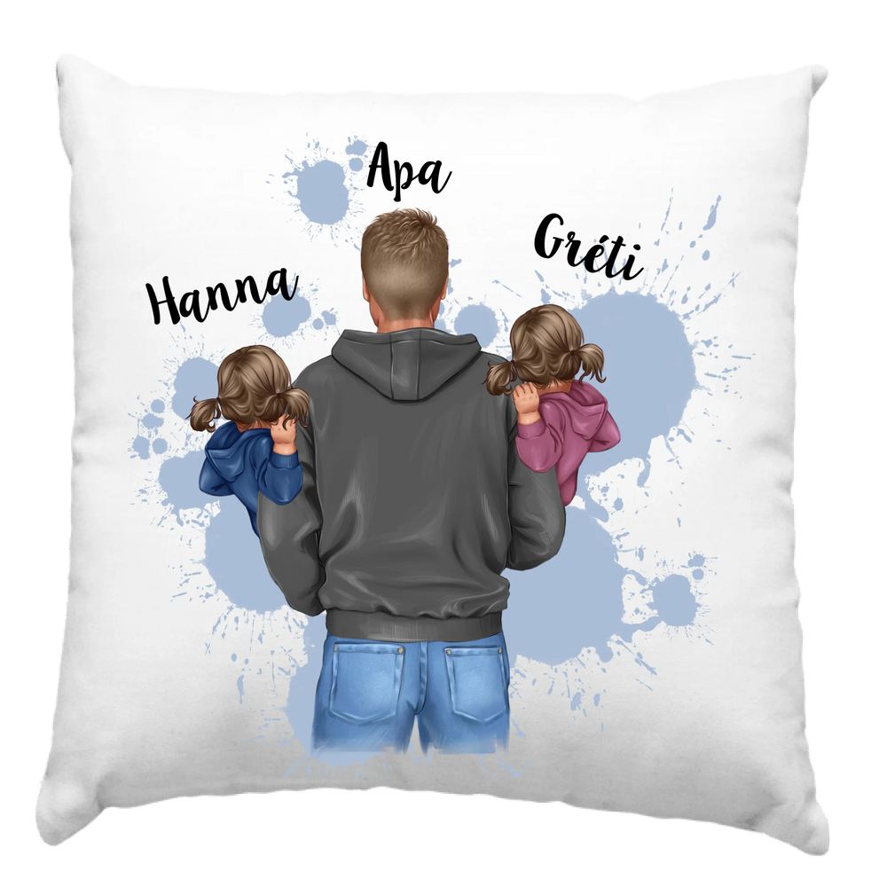Ajándék Apáknak - Apa gyermekeivel szerkeszthető karakteres párna