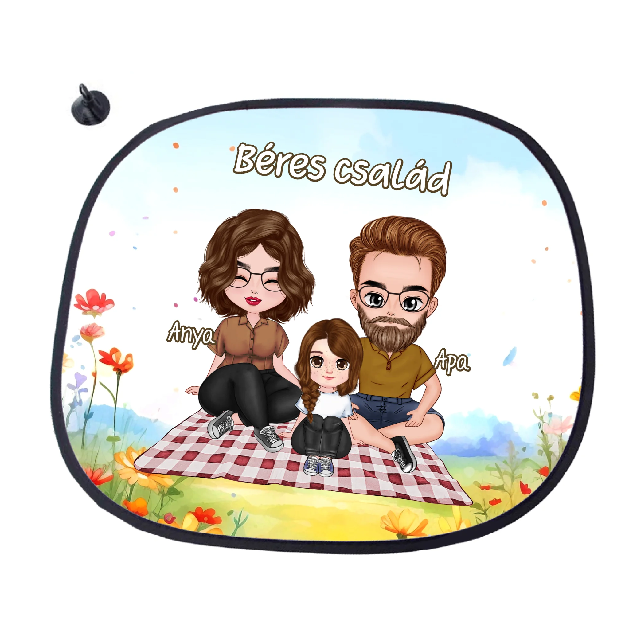 Szerkeszthető karakteres napellenző családoknak egyedi névvel