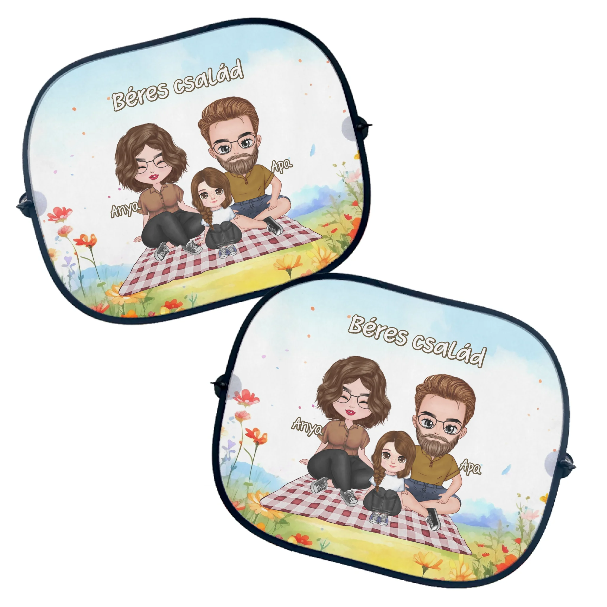 Szerkeszthető karakteres napellenző családoknak egyedi névvel