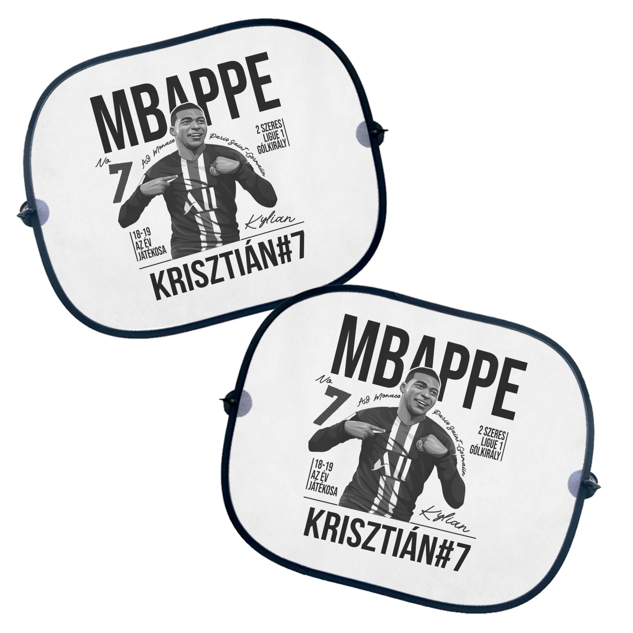 Személyre szabható MBappe focis ajándék autós napellenző
