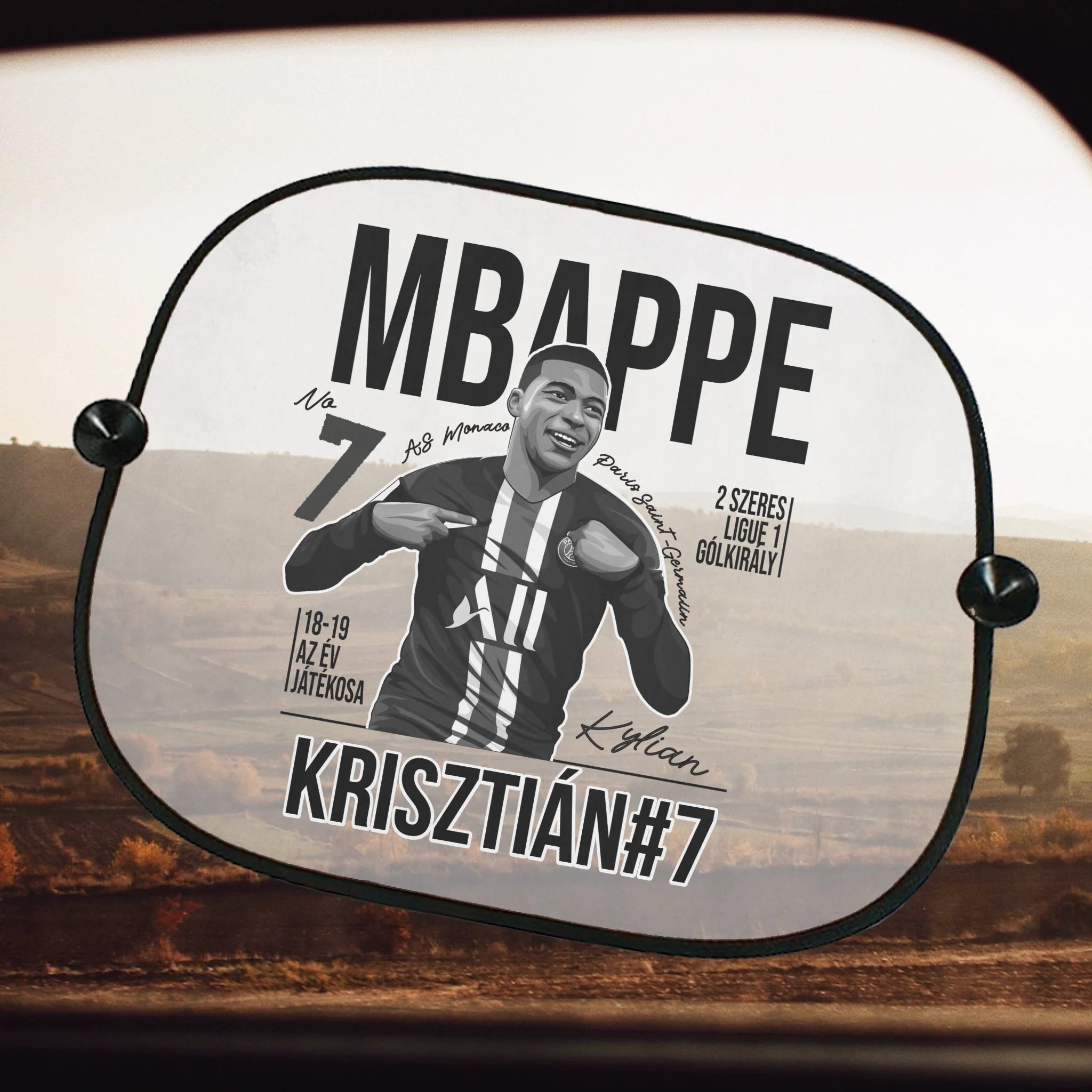 Személyre szabható MBappe focis ajándék autós napellenző