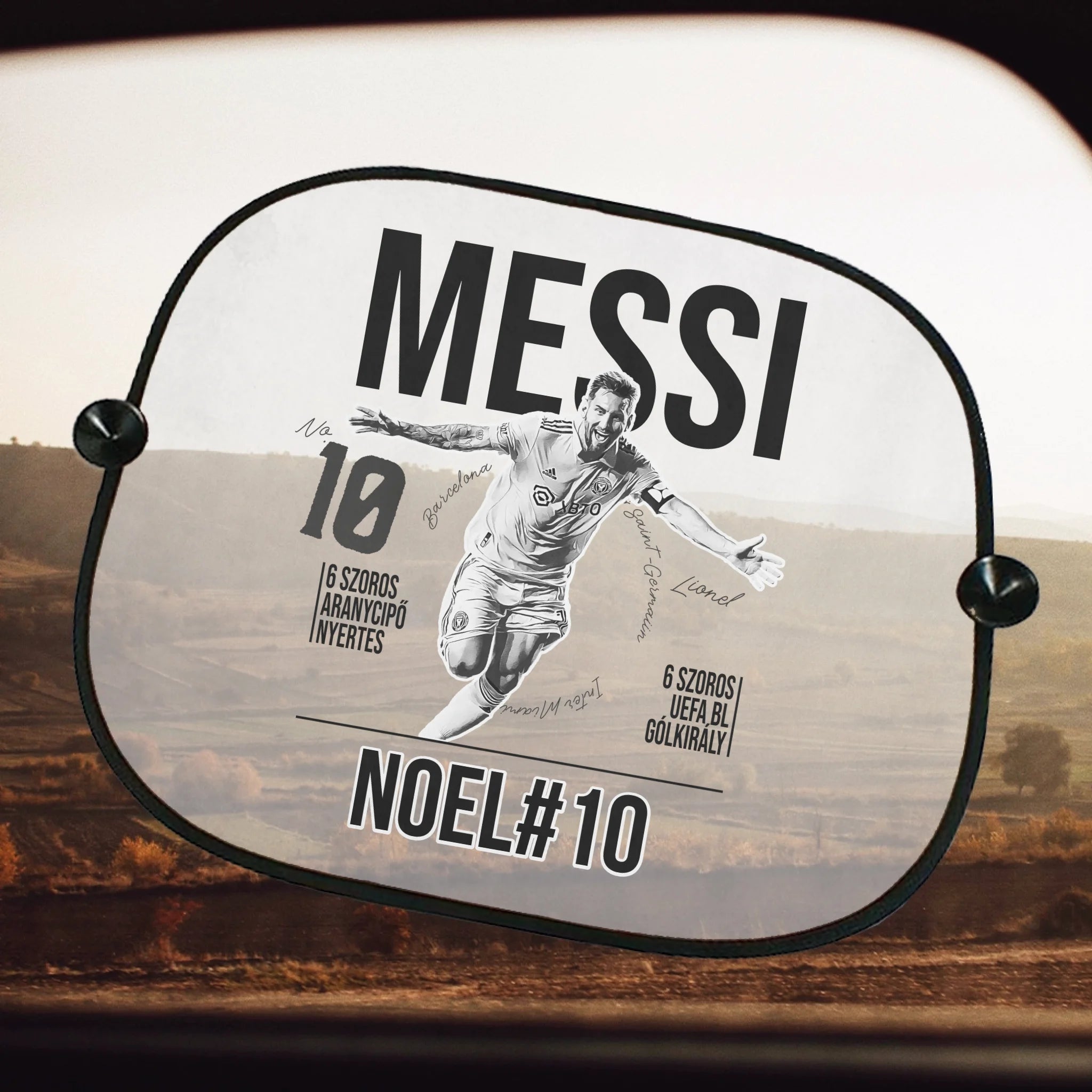 Személyre szabható Messi focis ajándék autós napellenző