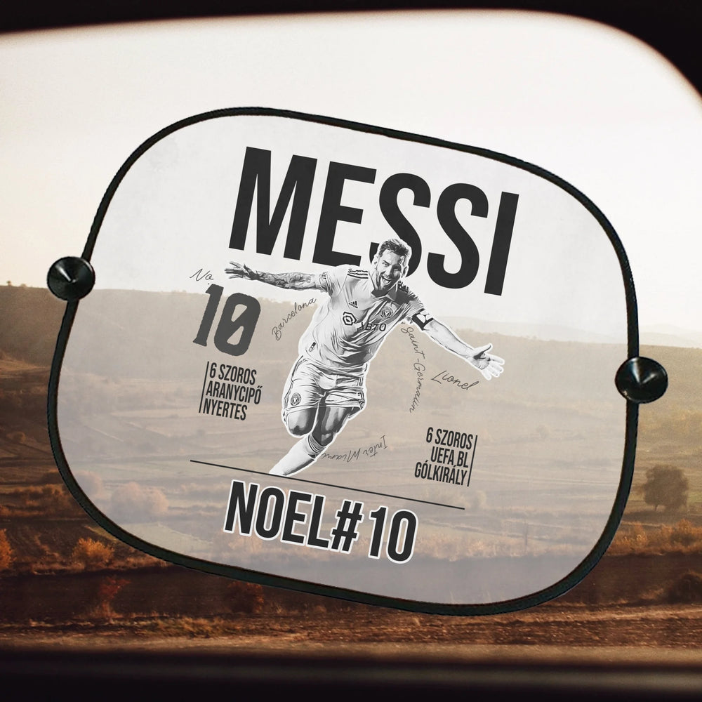 Személyre szabható Messi focis ajándék autós napellenző