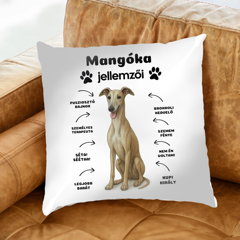 Az én kutyám jellemzői egyedi feliratokkal fullprint párna