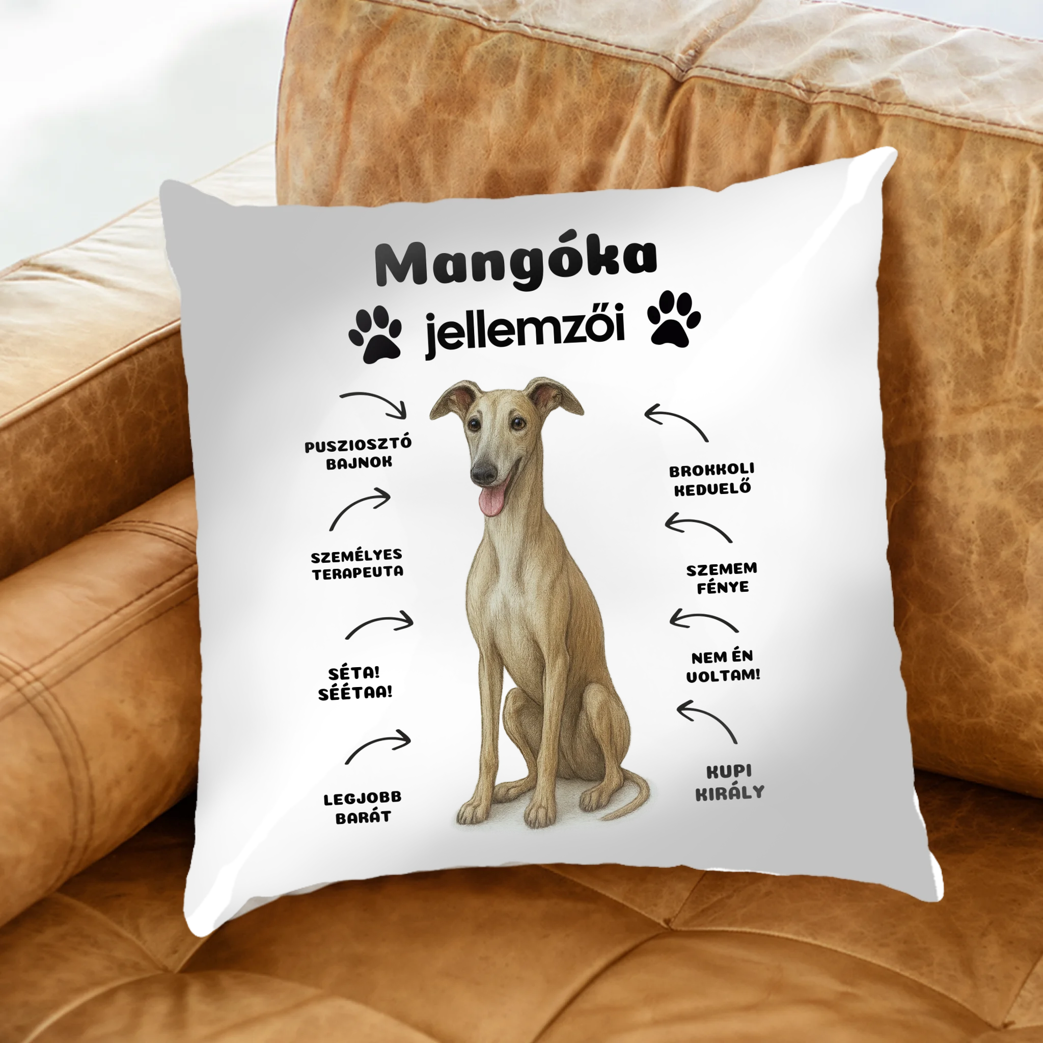 Az én kutyám jellemzői egyedi feliratokkal fullprint párna