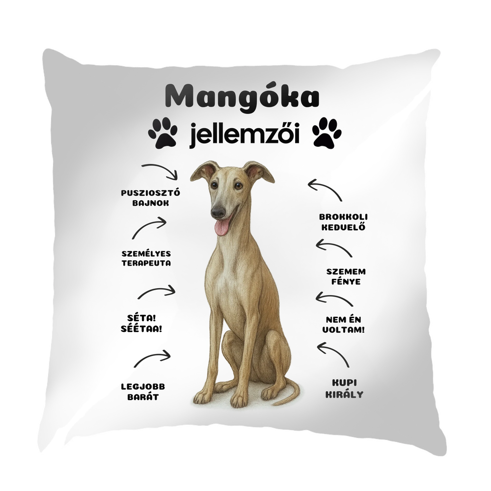 Az én kutyám jellemzői egyedi feliratokkal fullprint párna