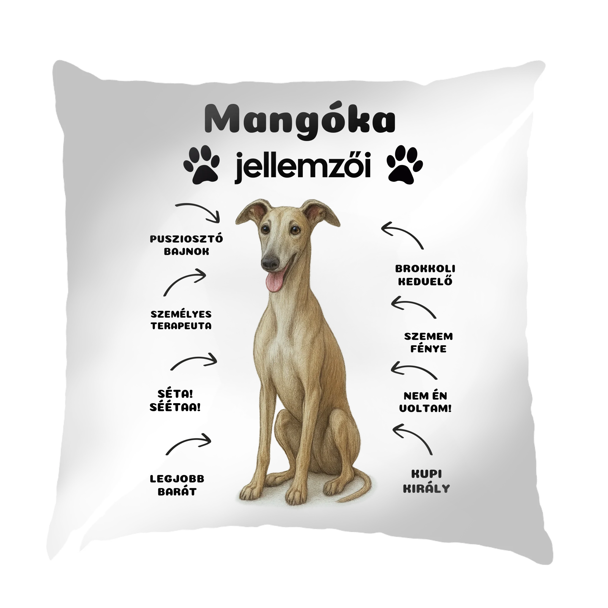 Az én kutyám jellemzői egyedi feliratokkal fullprint párna