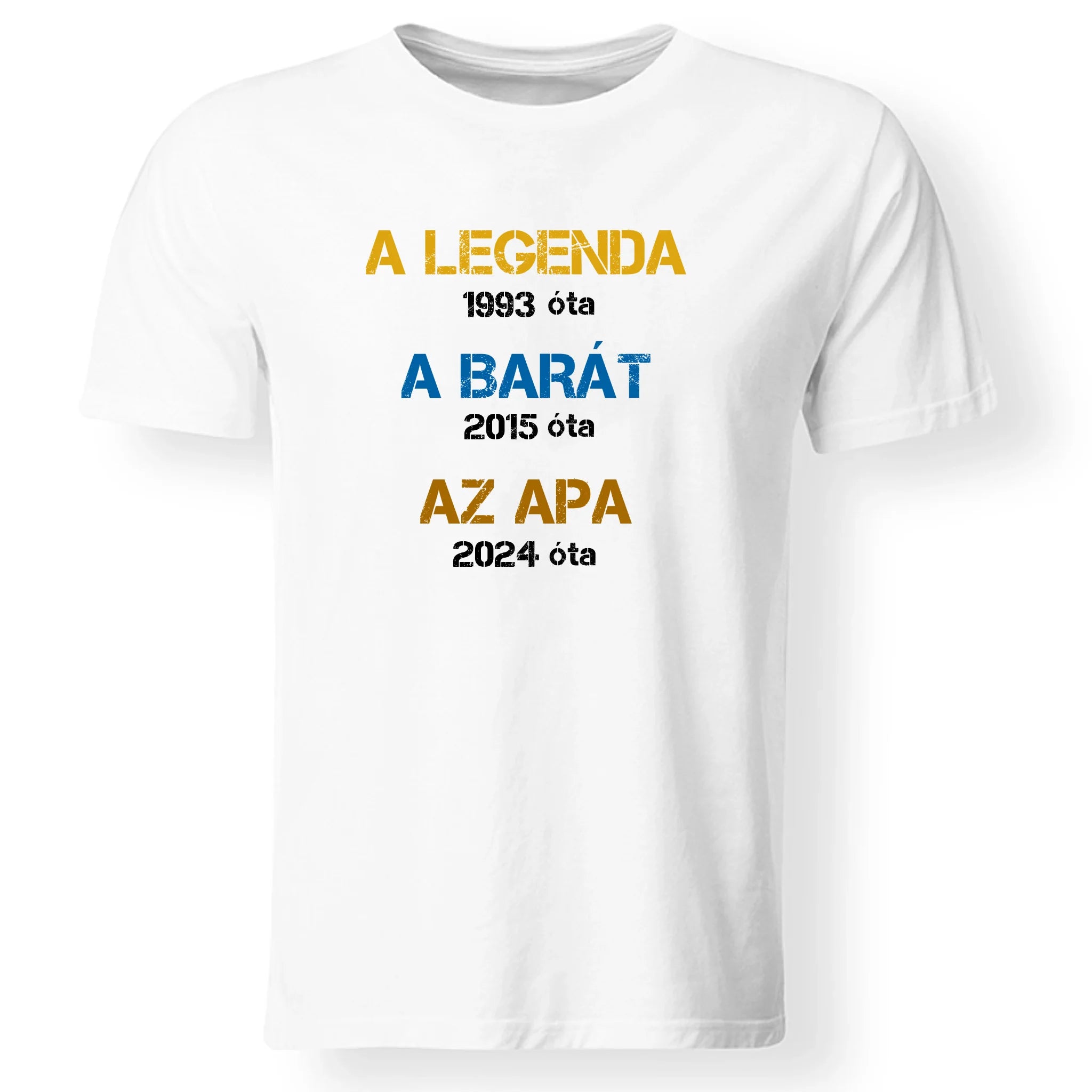 Egyedi évszámos ajándék apáknak A legenda, a barát, az apa póló