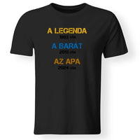 Egyedi évszámos ajándék apáknak A legenda, a barát, az apa póló