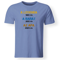 Egyedi évszámos ajándék apáknak A legenda, a barát, az apa póló