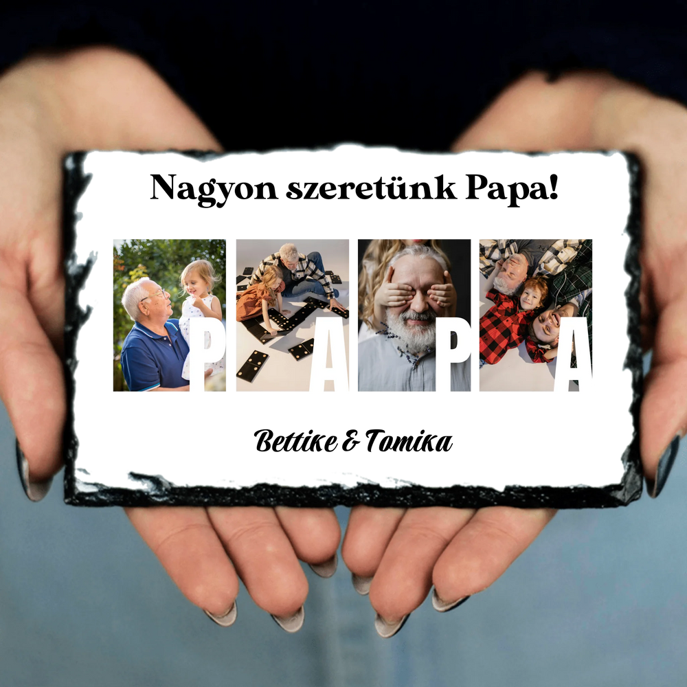 Ajándék Papának - Egyedi képes Papa szeretünk gránitlap
