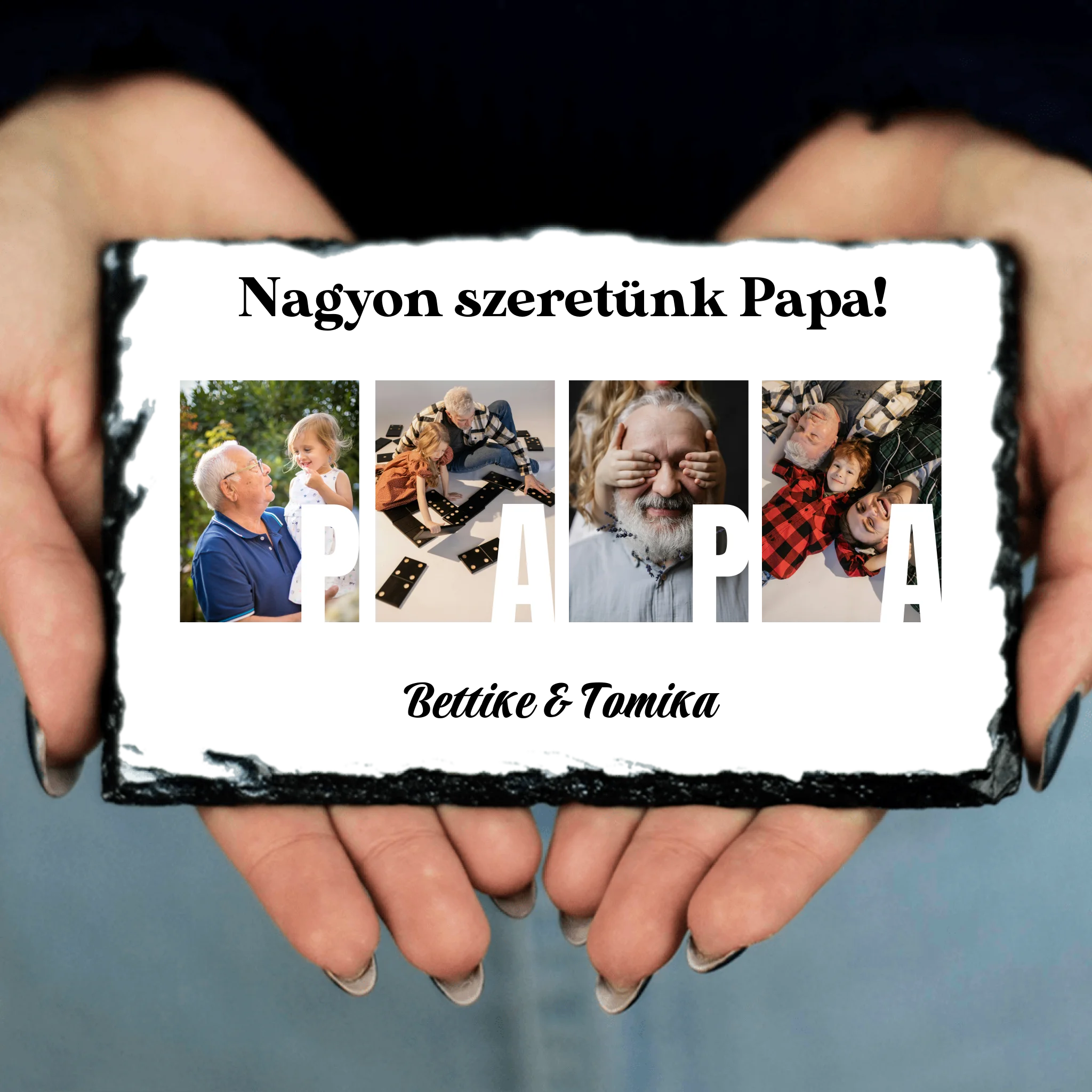 Ajándék Papának - Egyedi képes Papa szeretünk gránitlap