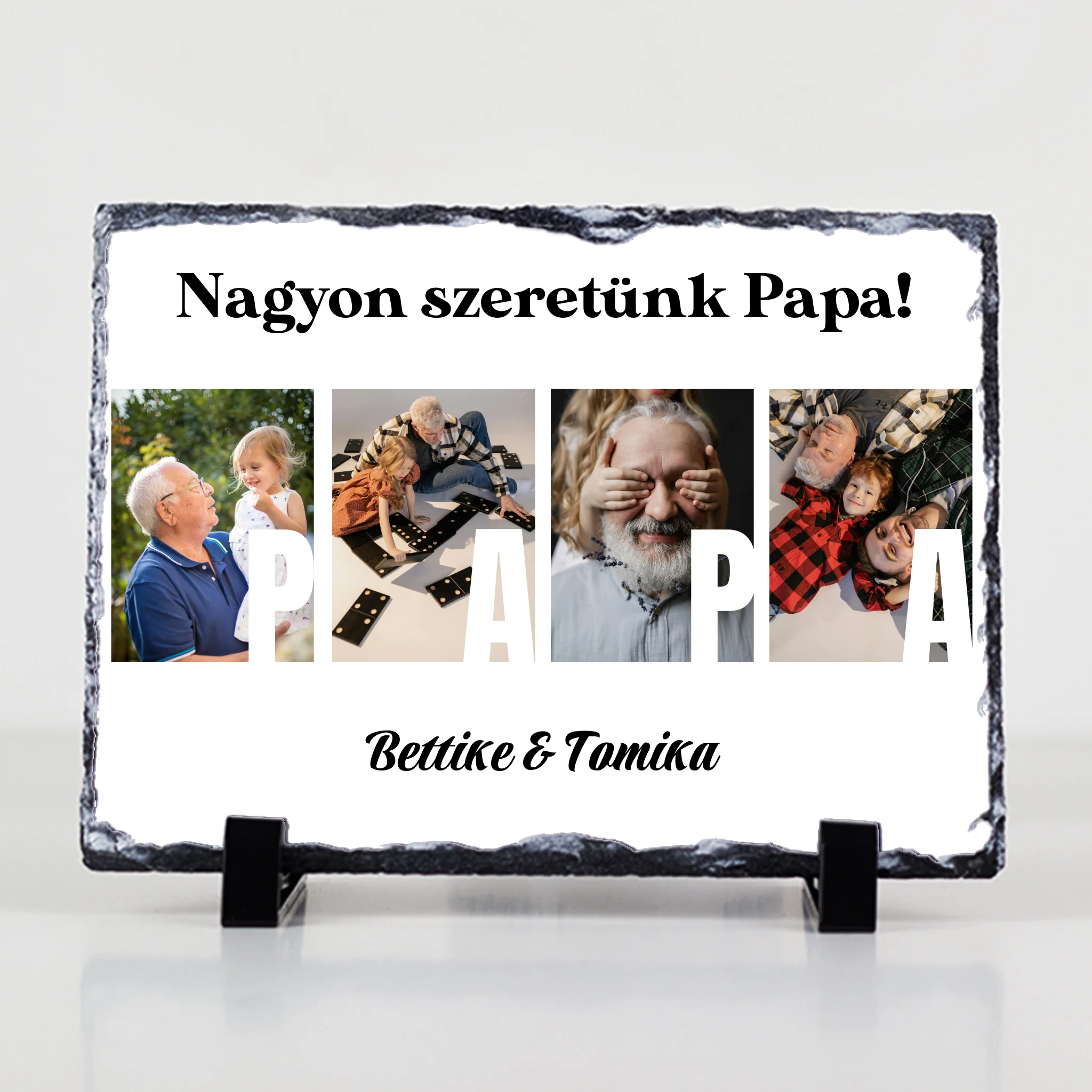 Ajándék Papának - Egyedi képes Papa szeretünk gránitlap