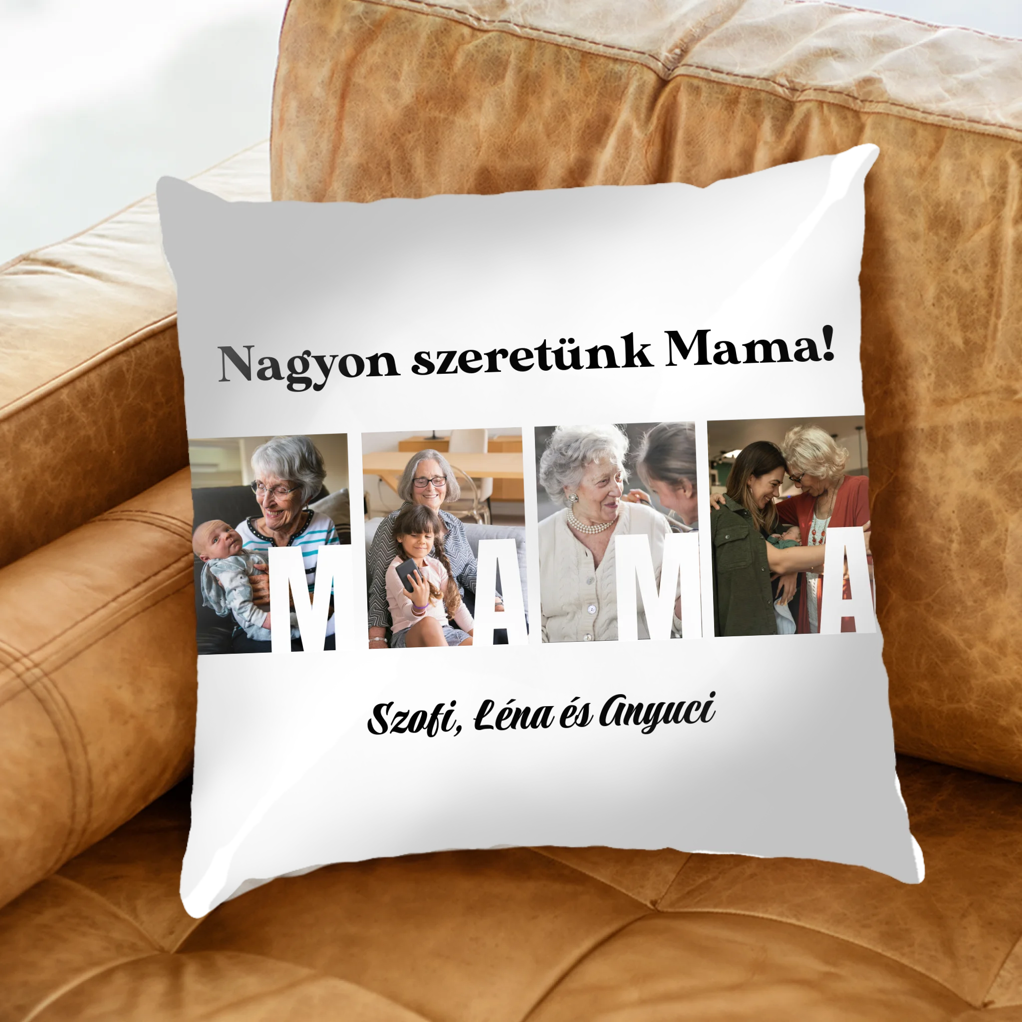 Ajándék Mamának - Egyedi képes Mama szeretünk párna