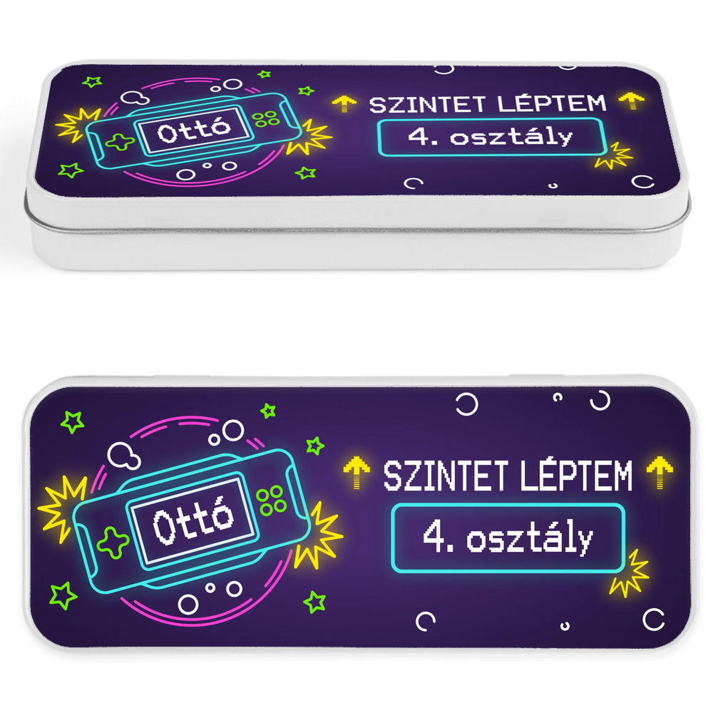 Egyedi ajándék gyerekeknek - Szintet léptem gamer tolltartó névvel