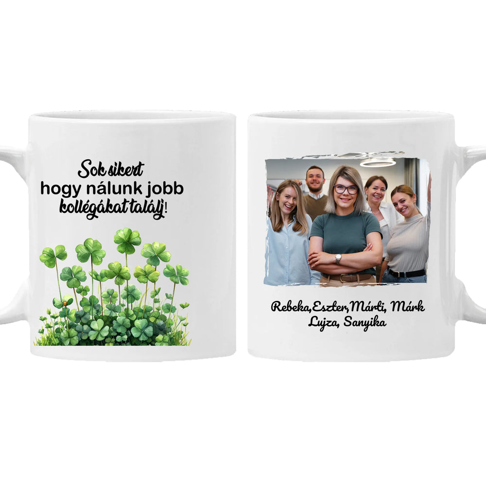 Egyedi képes bögre - búcsúajándék munkatársaknak szerkeszthető felirattal