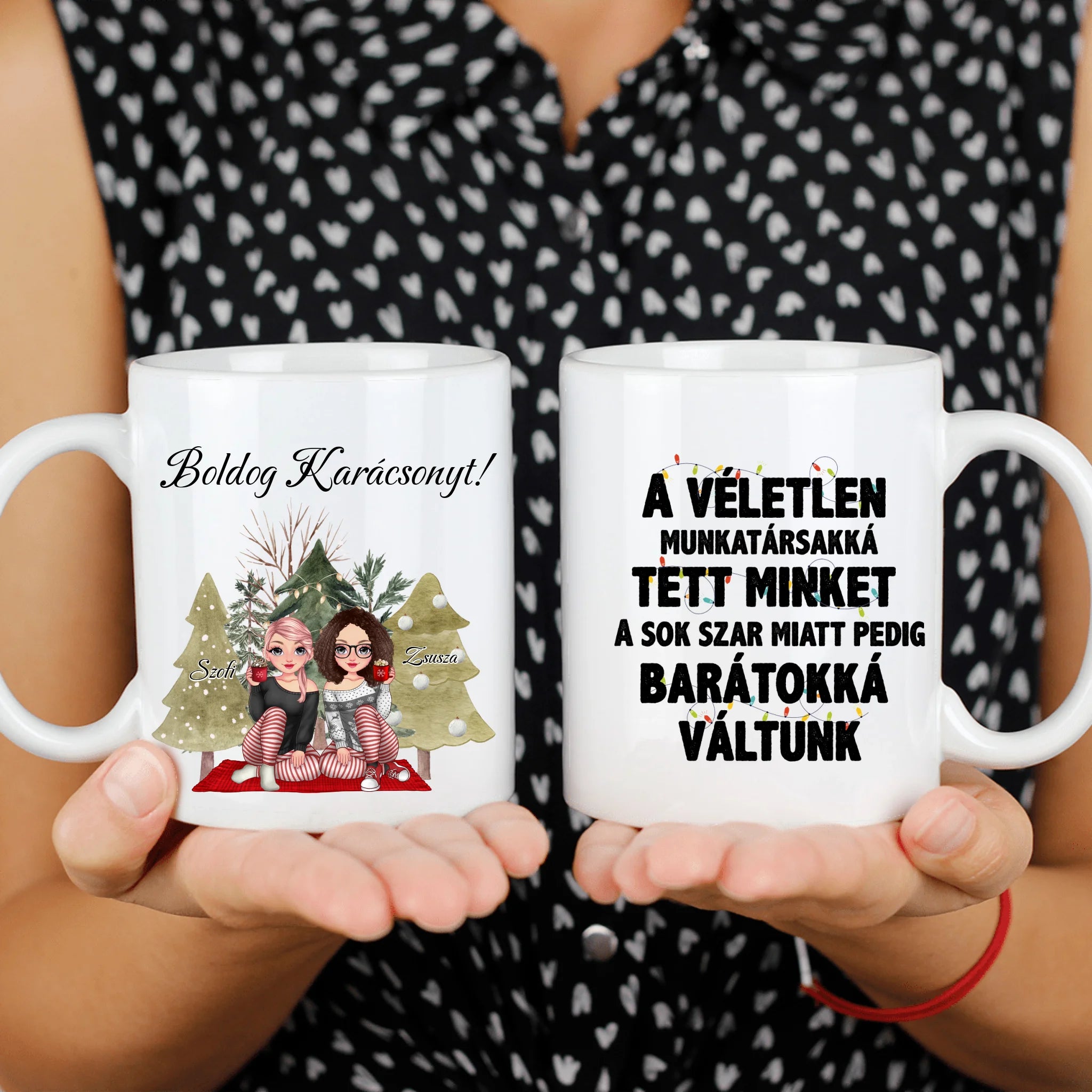 Szerkeszthető karakteres bögre munkatársaknak egyedi felirattal