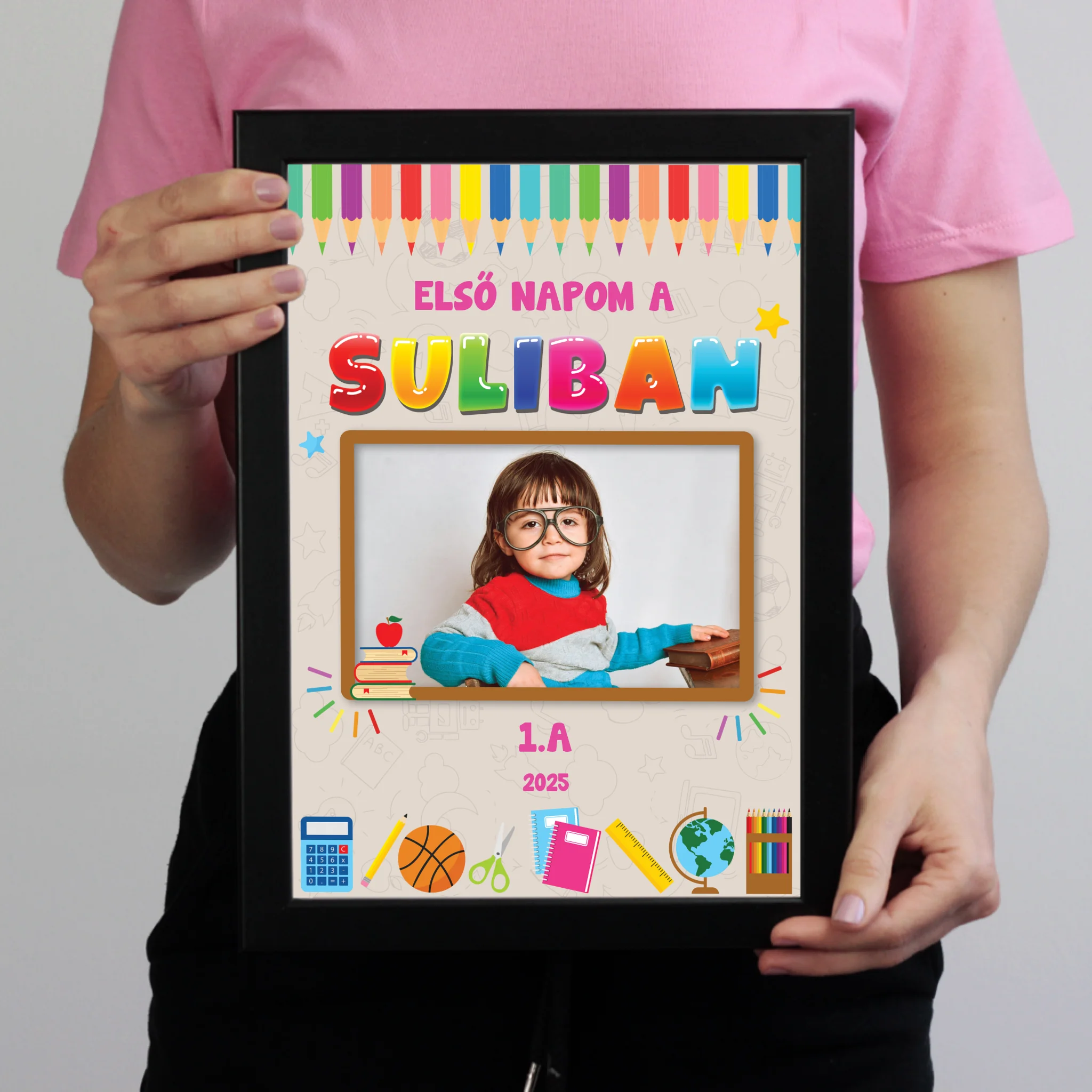 Első napom falikép - egyedi iskolakezdési ajándék saját fotóval, felirattal
