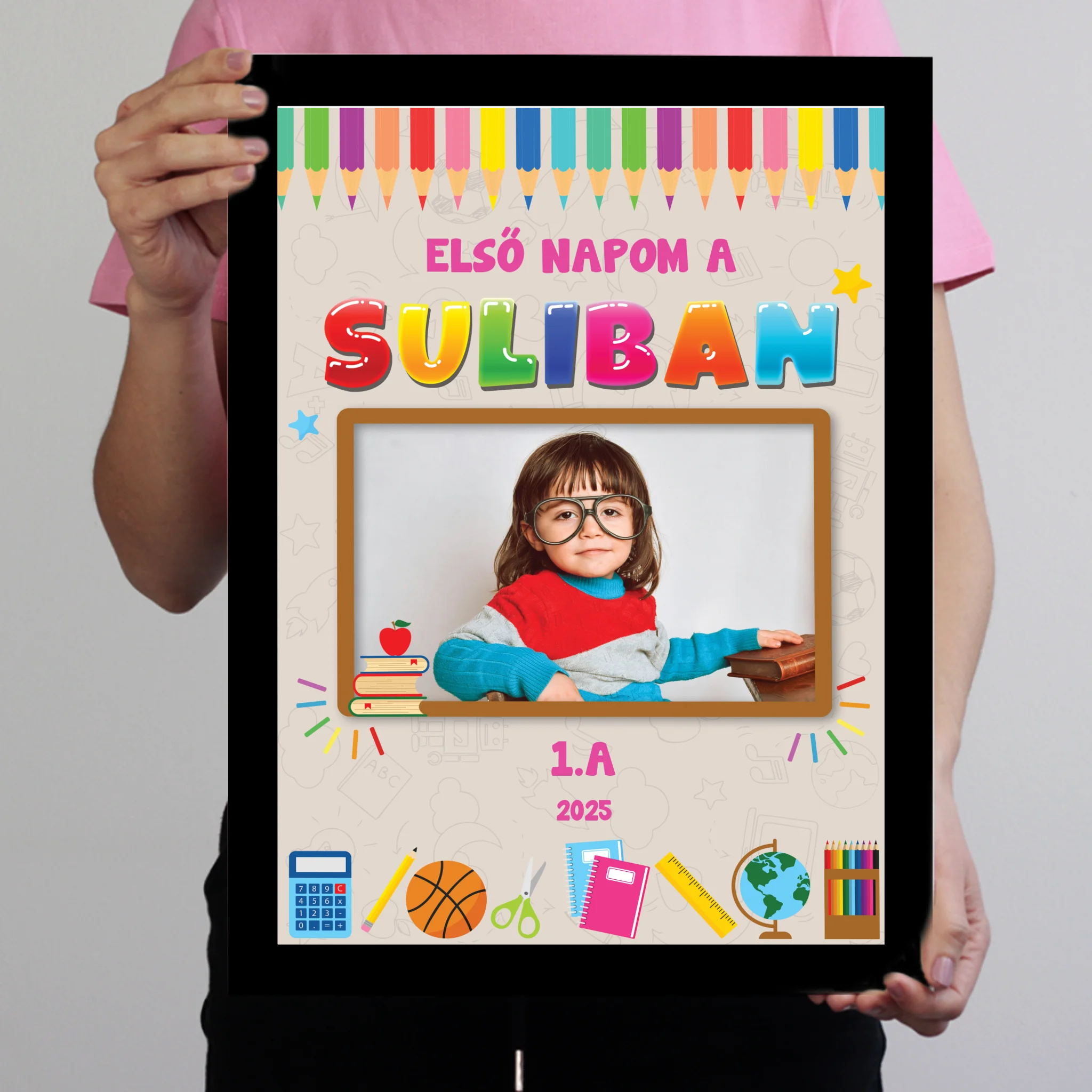 Első napom falikép - egyedi iskolakezdési ajándék saját fotóval, felirattal