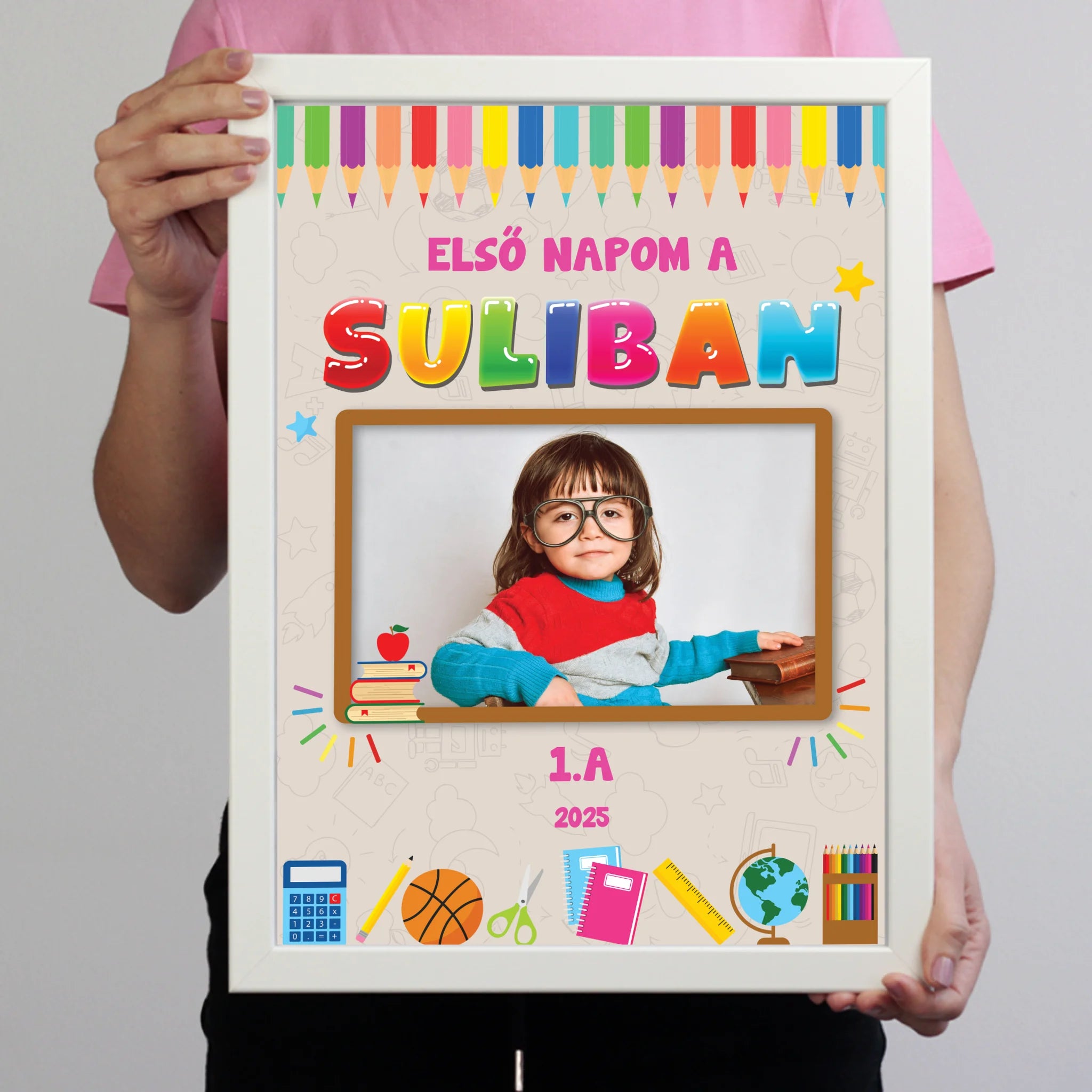 Első napom falikép - egyedi iskolakezdési ajándék saját fotóval, felirattal