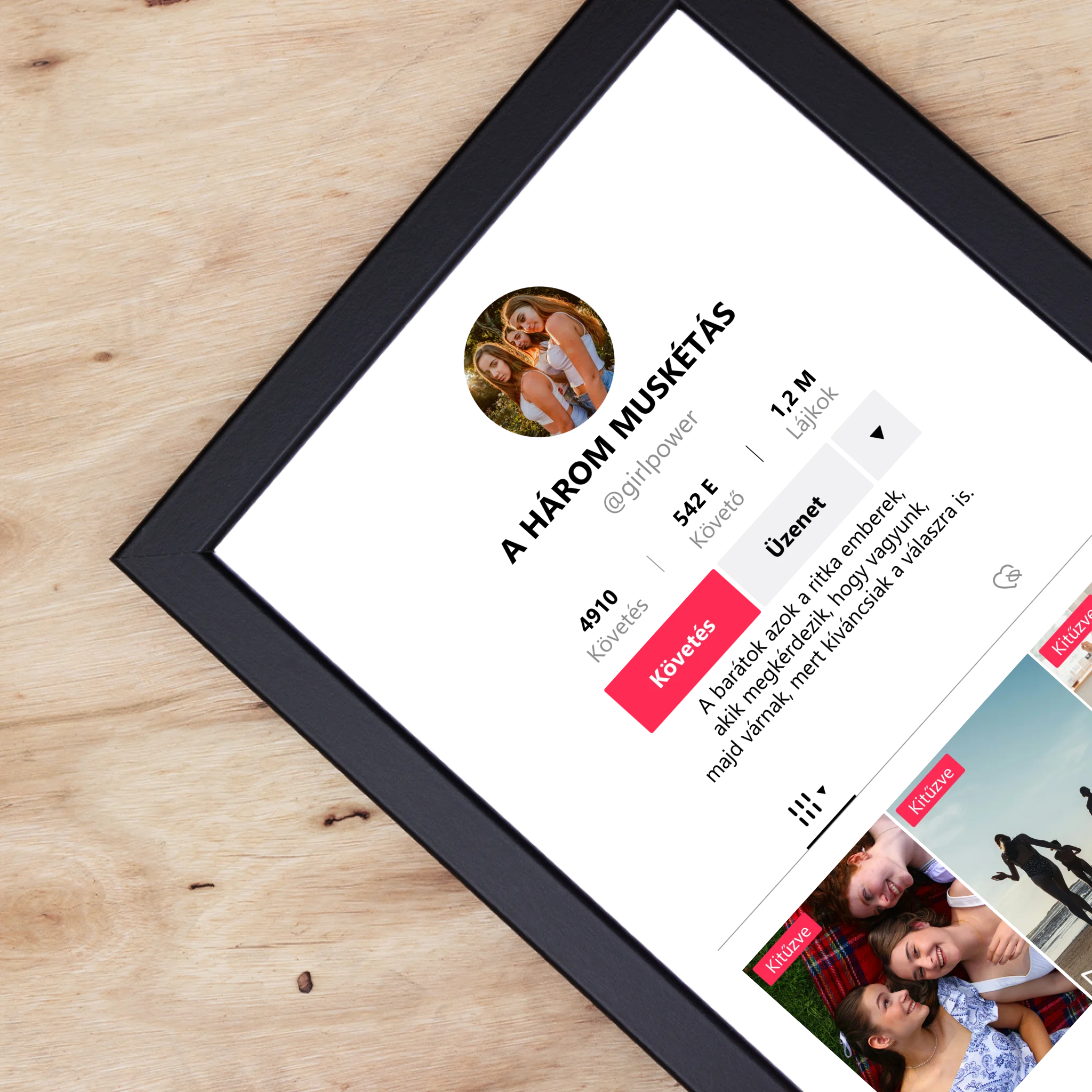 TikTok stílusú falikép - Egyedi feliratos 4 képpel