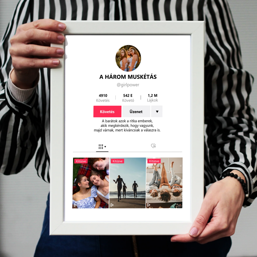 TikTok stílusú falikép - Egyedi feliratos 4 képpel