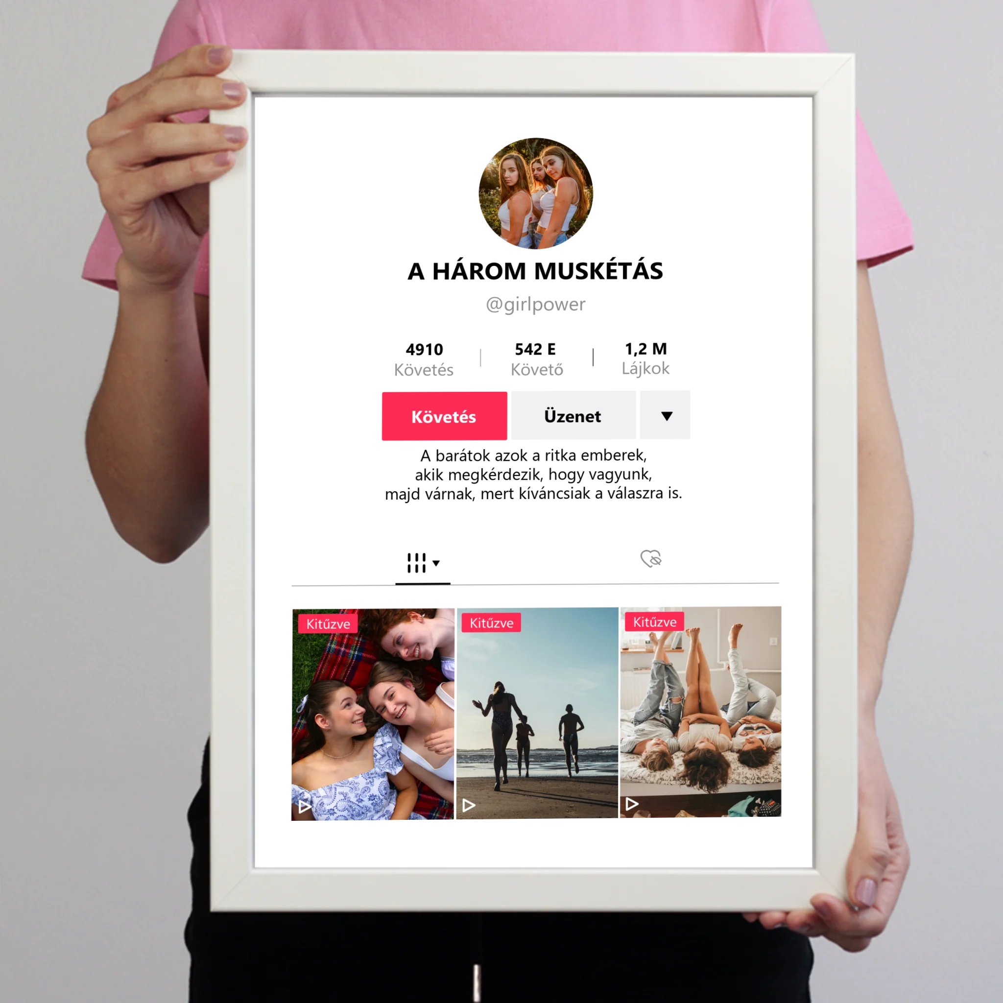 TikTok stílusú falikép - Egyedi feliratos 4 képpel