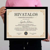 Hivatalos Pihenési Engedély - személyre szabható ajándék falikép nyugdíjasoknak 