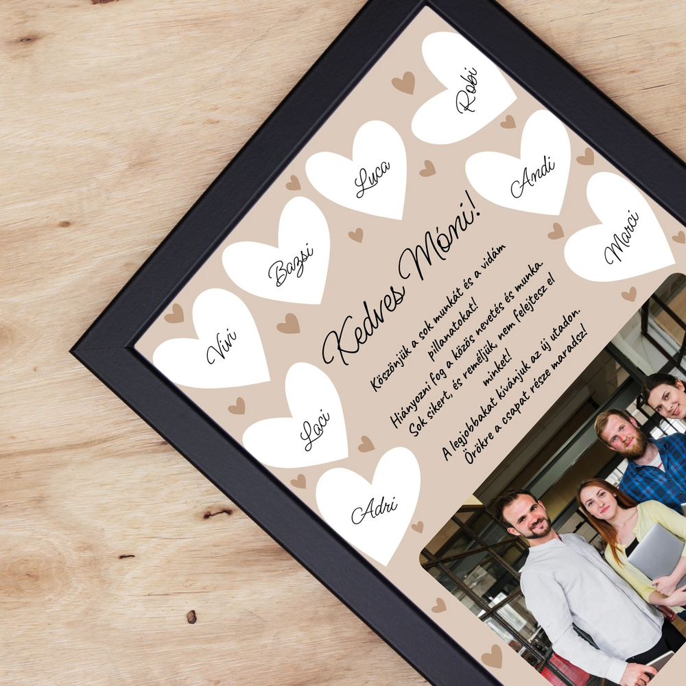 Búcsúzó kollégának egyedi falikép - jókívánságokkal és aláírásokkal