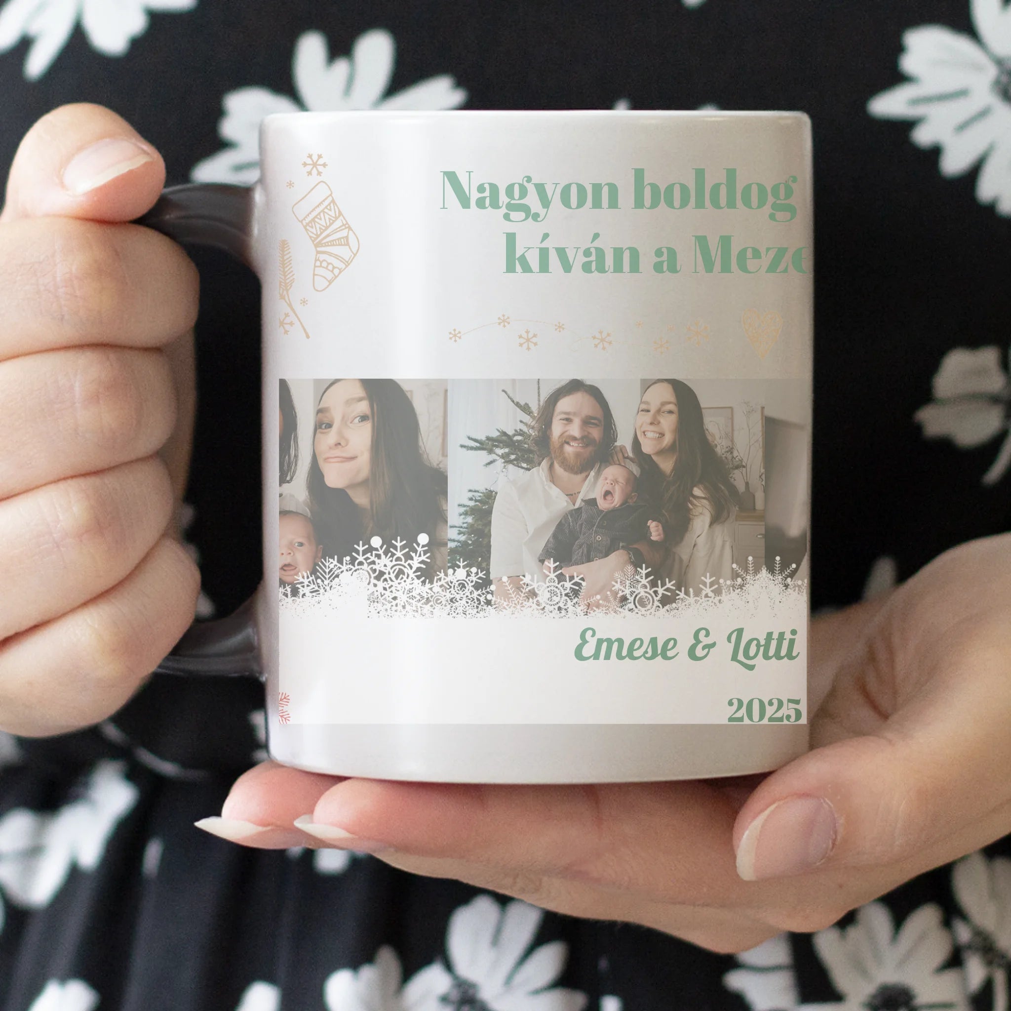 Karácsonyi bögre 4 képpel és egyedi feliratokkal