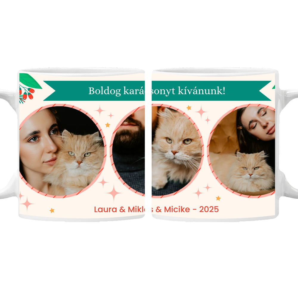 Karácsonyi bögre 3 képpel és egyedi feliratokkal