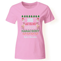 Az első közös karácsony szerkeszthető dátummal és névvel páros női póló