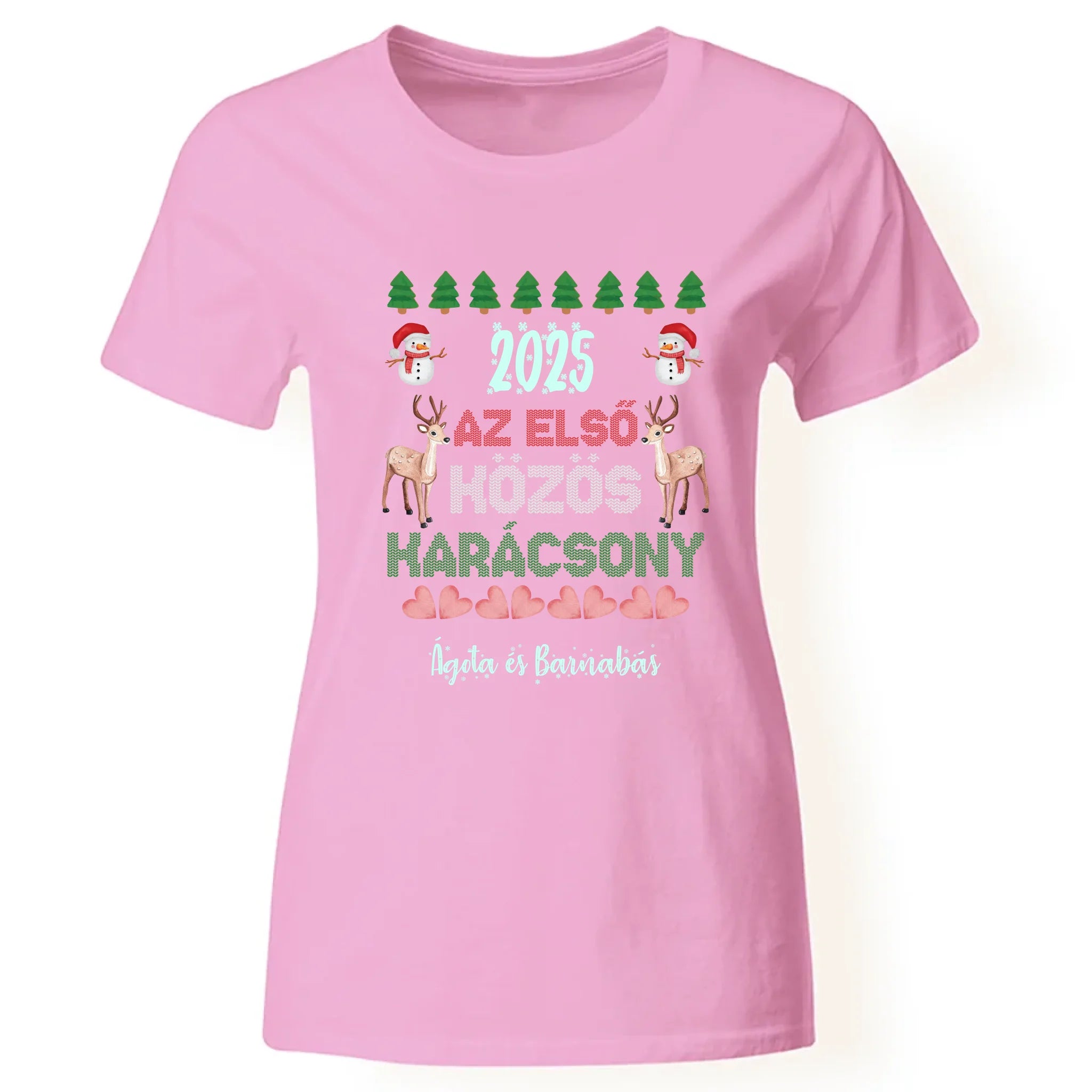 Az első közös karácsony szerkeszthető dátummal és névvel páros női póló