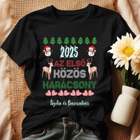 Az első közös karácsony szerkeszthető dátummal és névvel páros női póló