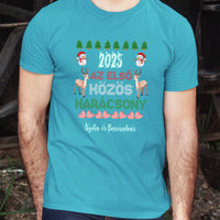 Az első közös karácsony szerkeszthető dátummal és névvel páros férfi póló