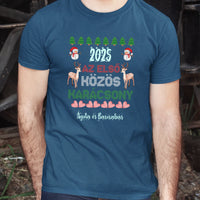 Az első közös karácsony szerkeszthető dátummal és névvel páros férfi póló