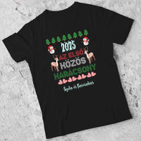 Az első közös karácsony szerkeszthető dátummal és névvel páros férfi póló