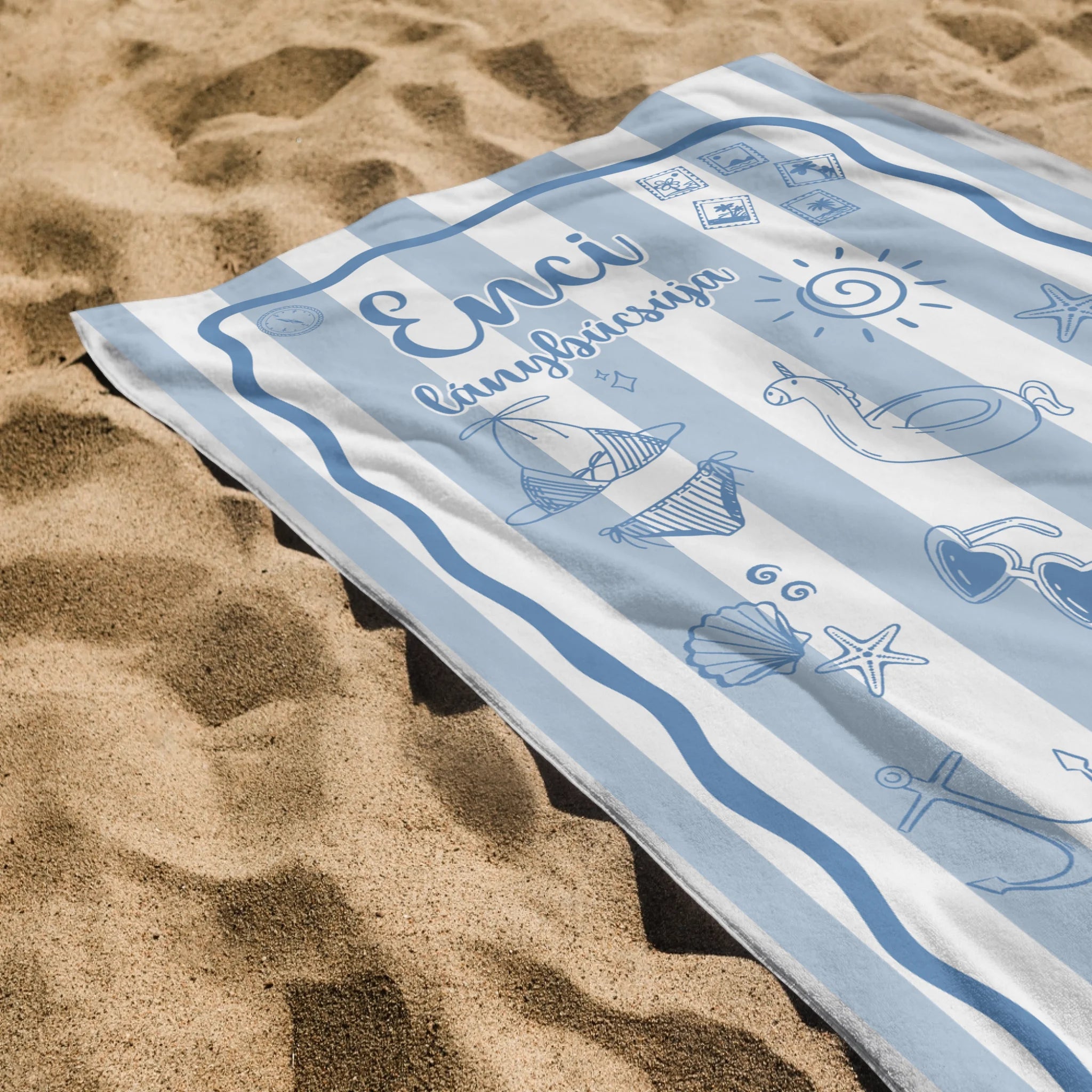 Egyedi sellős strandtörölköző névvel - egyedi ajándék gyerekeknek