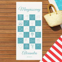 Egyedi törölköző lánybúcsúra – kockás mintával és felirattal