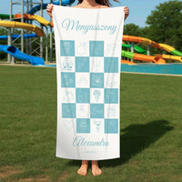 Egyedi törölköző lánybúcsúra – kockás mintával és felirattal