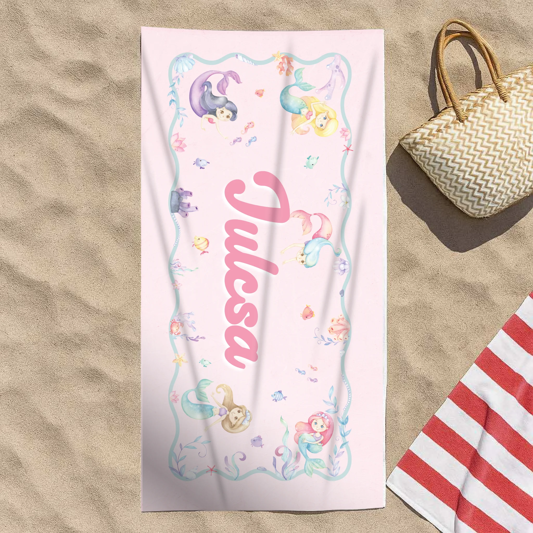Sellős strandtörölköző névvel - egyedi ajándék gyerekeknek