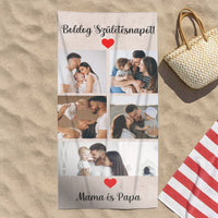 Egyedi 5 képes strandtörölköző szerkeszthető felirattal